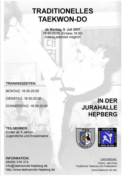 Flyer zur Eröffnung der Abteilung Taekwondo unter Claus Moos im Jahre 2007